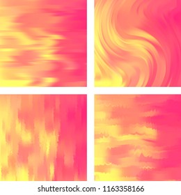 Set with abstract blurred backgrounds. Vector illustration. Modern geometrical backdrop. Abstract template. Yellow, orange, red colors.