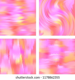 Set with abstract blurred backgrounds. Vector illustration. Modern geometrical backdrop. Abstract template. Pink, orange colors.