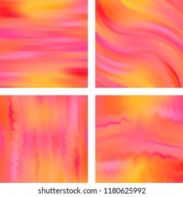 Set with abstract blurred backgrounds. Vector illustration. Modern geometrical backdrop. Abstract template. Pink, yellow, orange colors.