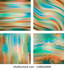 Set with abstract blurred backgrounds. Vector illustration. Modern geometrical backdrop. Abstract template. Brown, green, blue, beige colors.