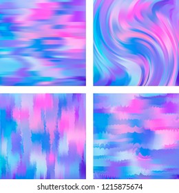 Set with abstract blurred backgrounds. Vector illustration. Modern geometrical backdrop. Abstract template. Pink, blue colors.