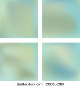 Set with abstract blurred backgrounds. Vector illustration. Modern geometrical backdrop. Abstract template. Pastel green, blue, beige colors.