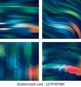 Set with abstract blurred backgrounds. Vector illustration. Modern geometrical backdrop. Abstract template. Green, blue colors.