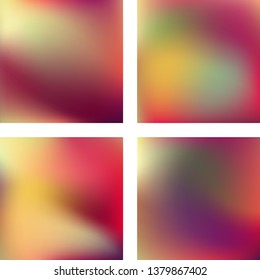Set with abstract blurred backgrounds. Vector illustration. Modern geometrical backdrop. Abstract template. Red, yellow, purple colors.