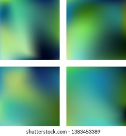 Set with abstract blurred backgrounds. Vector illustration. Modern geometrical backdrop. Abstract template. Blue, green colors.