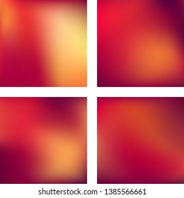 Set with abstract blurred backgrounds. Vector illustration. Modern geometrical backdrop. Abstract template. Red, orange colors.