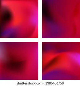 Set with abstract blurred backgrounds. Vector illustration. Modern geometrical backdrop. Abstract template. Red, pink, purple colors.