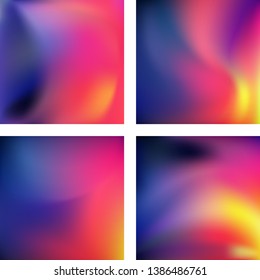 Set with abstract blurred backgrounds. Vector illustration. Modern geometrical backdrop. Abstract template. Yellow, pink, blue colors.