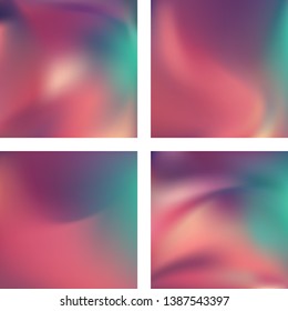Set with abstract blurred backgrounds. Vector illustration. Modern geometrical backdrop. Abstract template. Pastel pink, green colors.