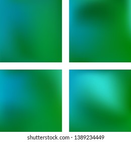 Set with abstract blurred backgrounds. Vector illustration. Modern geometrical backdrop. Abstract template. Blue, green colors.
