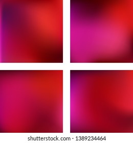 Set with abstract blurred backgrounds. Vector illustration. Modern geometrical backdrop. Abstract template. Red, pink, orange colors.