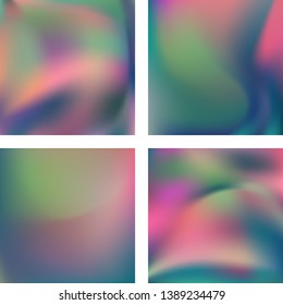 Set with abstract blurred backgrounds. Vector illustration. Modern geometrical backdrop. Abstract template. Green, pink, blue colors.