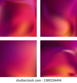 Set with abstract blurred backgrounds. Vector illustration. Modern geometrical backdrop. Abstract template. Red, pink, purple colors.