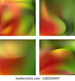 Set with abstract blurred backgrounds. Vector illustration. Modern geometrical backdrop. Abstract template. Green, red colors.