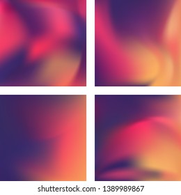 Set with abstract blurred backgrounds. Vector illustration. Modern geometrical backdrop. Abstract template. Yellow, pink, orange colors.
