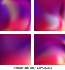Set with abstract blurred backgrounds. Vector illustration. Modern geometrical backdrop. Abstract template. Pink, purple colors.