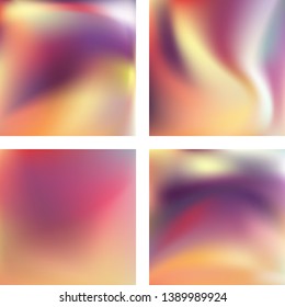 Set with abstract blurred backgrounds. Vector illustration. Modern geometrical backdrop. Abstract template. Yellow, orange, purple colors.