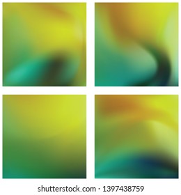 Set with abstract blurred backgrounds. Vector illustration. Modern geometrical backdrop. Abstract template. Yellow, green colors.