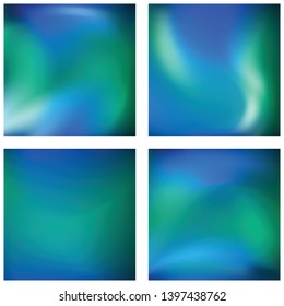 Set with abstract blurred backgrounds. Vector illustration. Modern geometrical backdrop. Abstract template. Blue, green colors.