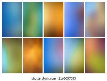 Set of abstract blurred backgrounds.  Vector soft light gradient mesh backdrop. Creative concept design