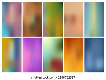 Conjunto de fondos abstractos y borrosos.  Fondo de malla de gradiente de luz suave vectorial. Diseño de concepto creativo