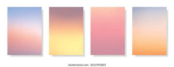 Set of abstract blurred backgrounds.Evening and morning sky, sunset and sunrise on the ocean, sea summer landscapes.Decorative gradient backdrops.Vector templates, meshes.
