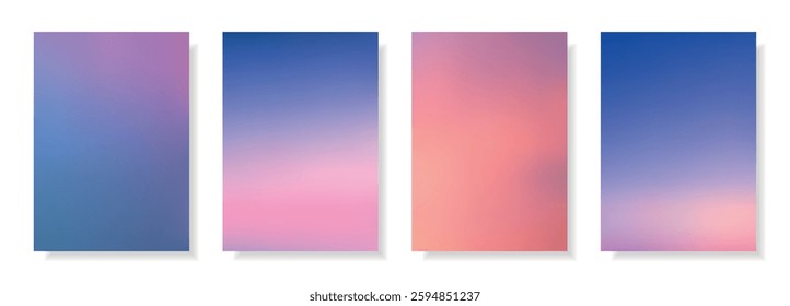 Set of abstract blurred backgrounds.Evening and night sky, sunset and sunrise on the ocean, sea summer landscapes.Decorative gradient backdrops.Templates for invitations, greeting cards.Vector, meshes