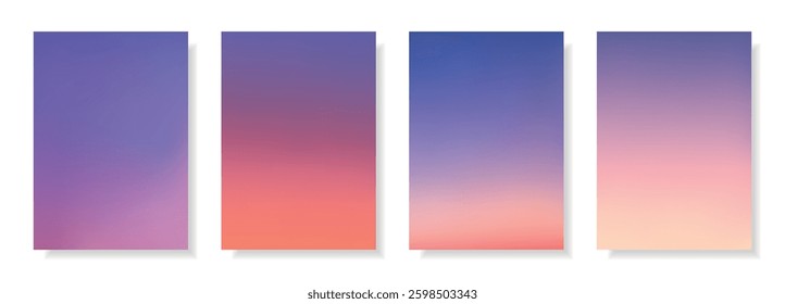 Set of abstract blurred backgrounds.Evening and night sky, sunset and sunrise on the ocean, sea summer landscapes.Decorative gradient backdrops.Templates for invitations, greeting cards.Vector, meshes
