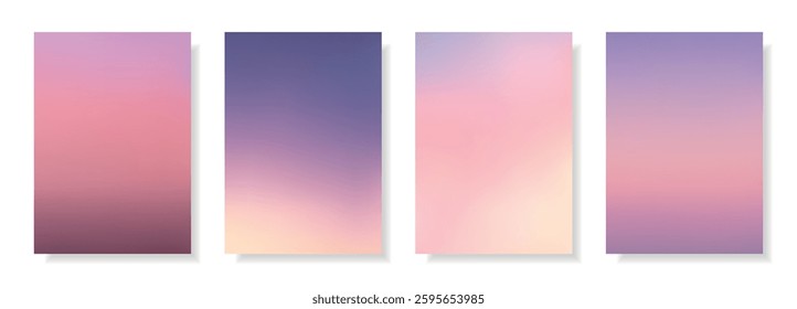 Set of abstract blurred backgrounds.Evening sky, sunset and sunrise on the ocean, sea summer landscapes.Decorative gradient backdrops.Templates for invitations, greeting cards.Vector, meshes