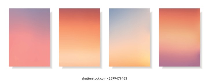 Set of abstract blurred backgrounds.Evening sky, sunset on the ocean, sea summer landscapes.Decorative gradient backdrops.Templates for invitations, greeting cards.Vector, meshes.