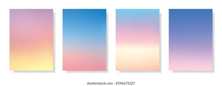Set of abstract blurred backgrounds.Morning sky, sunrise on the ocean, sea summer landscapes.Decorative gradient backdrops.Templates for invitations, greeting cards.Vector, meshes