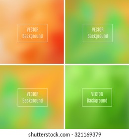 Set of abstract blurred defocused backgrounds, red, orange and green colored, in vector