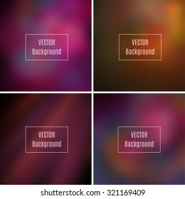Set of abstract blurred defocused backgrounds, red, marsala, pink, orange and green colored, in vector