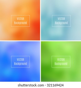Set of abstract blurred defocused backgrounds, orange, blue and green colored, in vector
