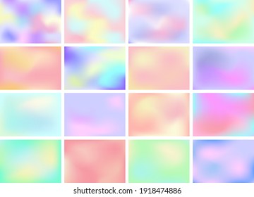 Set of abstract blurred gradient backgrounds. Creative modern concept, vector illustration. Holographic spectrum for the cover.