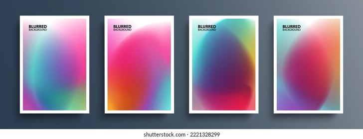 Set of abstract blurred multicolored backgrounds with blurred color gradients. Bright color templates collection for brochures, posters, flyers and covers. Vector illustration.