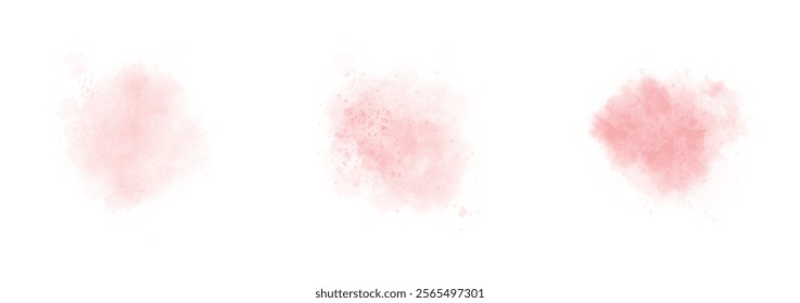 Set of abstract Blush Pink watercolor water splash on a white background. Vector watercolor texture in Blush Pink color. Ink paint brush stain. Blush Pink splatters spot. Watercolor pastel splash