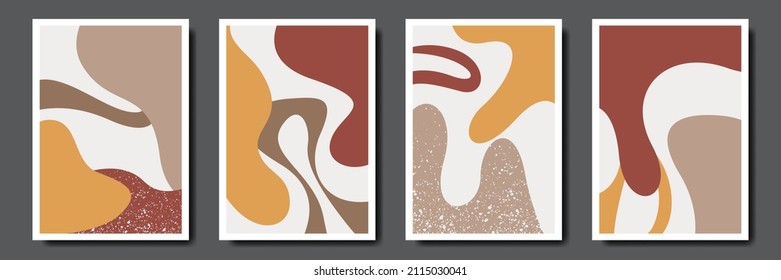Conjunto de decoración abstracta de pared de estilo bohemio, diseño de papel pintado, sol, luna, jarrón, hoja estética, arte moderno minimalista, cubierta, estampado, terracota, beige.