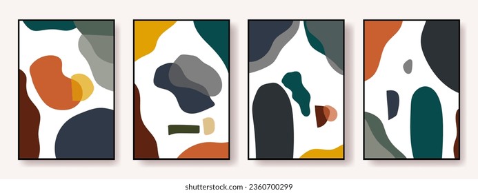 Set of abstract bohemian style wall decor, design for wallpaper, sun, moon, vase, leaf in aesthetic, modern minimalist art, cover, print, terracotta, beige.