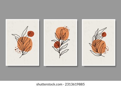 Conjunto de arte abstracto de línea botánica boho con formas orgánicas diseño mínimo,boho arte mural moderno , diseño de afiches, decoración de pared casera