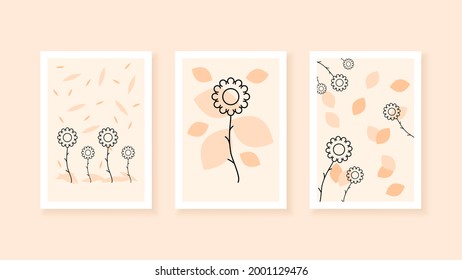 Set Abstract Boho Collection Contemporary Vector Botanical Floral Plants Desgin Doodle Elements Posters Minimal Natural For Print, Cover, Invitation, Greeting Card Wallpaper Wall Art