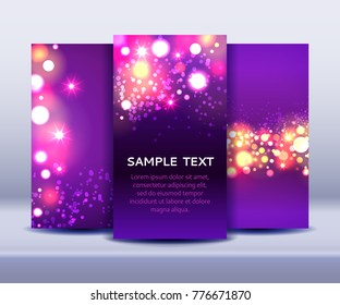 Set of abstract bokeh backgrounds in puprle and pink colors, vector illustration