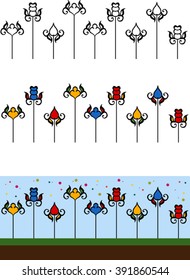 Set of abstract border with graphic flowers