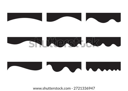 Set of abstract border shapes and dividers with wave curves. Ideal for web templates, presentations, graphic projects, or UI components. Curved border shape, dividers Shapes for website design