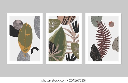 Set abstrakter botanischer Illustrationen im Collage-Stil. Ideal für Innendekoration, Tapete, Totbeutel, T-Shirt-Druck.