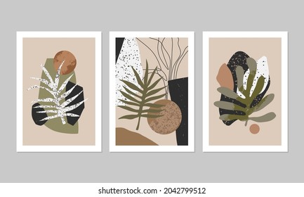 Set of abstract botanical illustrations in collage style. Great for interior decor, wall art, tote bag, t-shirt print.