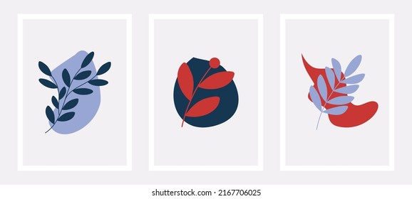 Set of abstract botanical. Wall art botanical. Home decor botanical minimalist.