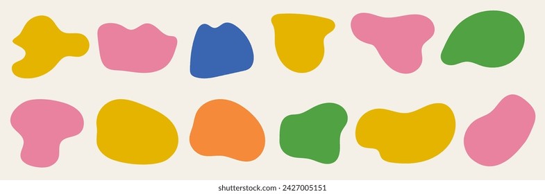 A set of abstract bounded rounded liquid blob shapes. Vector contemporary illustration. Irregular design elements on beige background. 