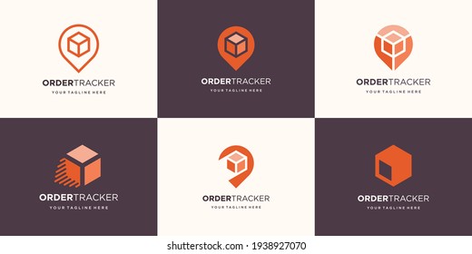 set of abstract box with pin location logo design.