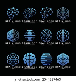 Conjunto de Vector de diseño de logotipo cerebral abstracto. Logotipo para la innovación científica, aprendizaje automático, IA, tecnología de investigación médica